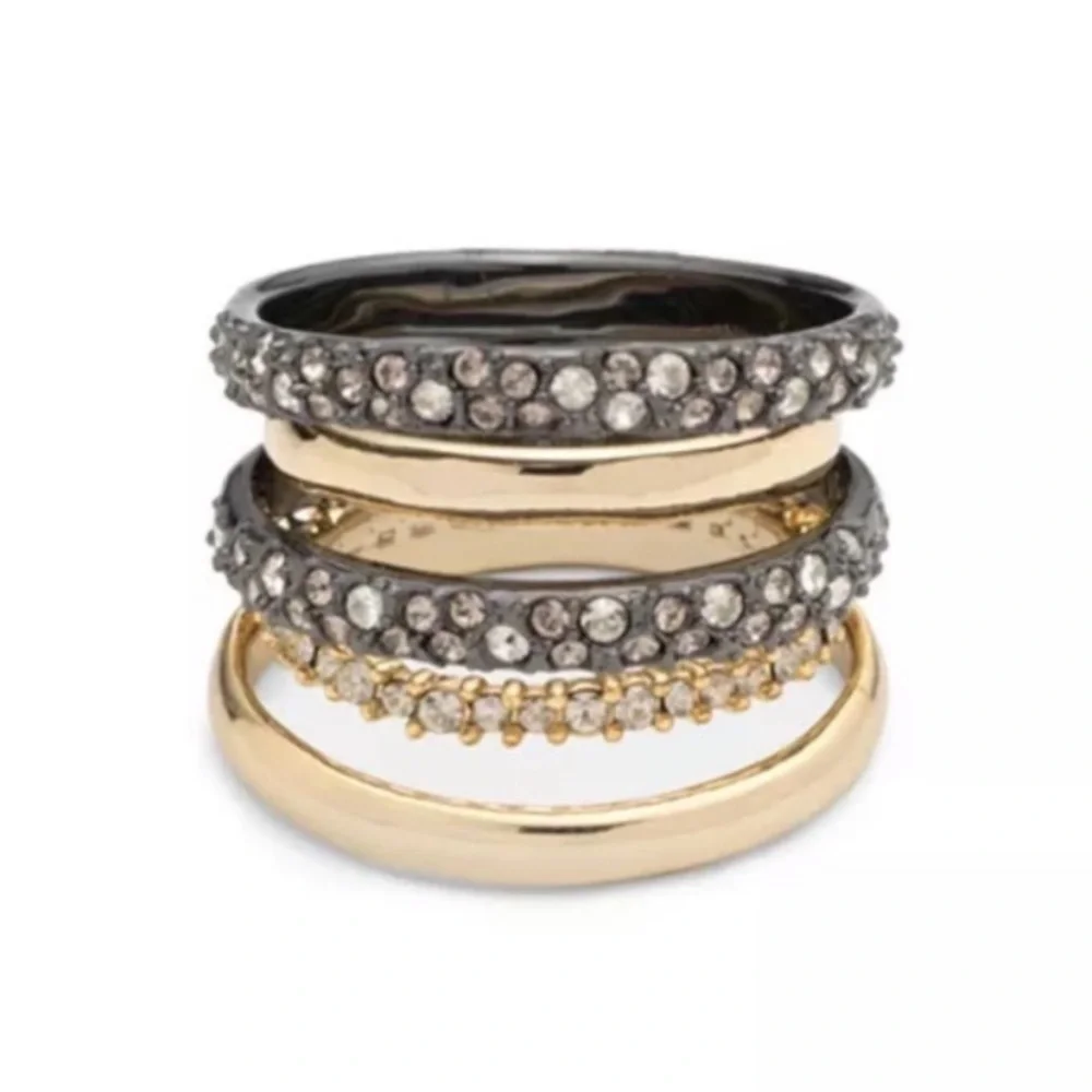 ALEXIS BITTAR NEW Brutalist Gold & Gunmetal Pavé Orbiting Crystal Ring Size 8